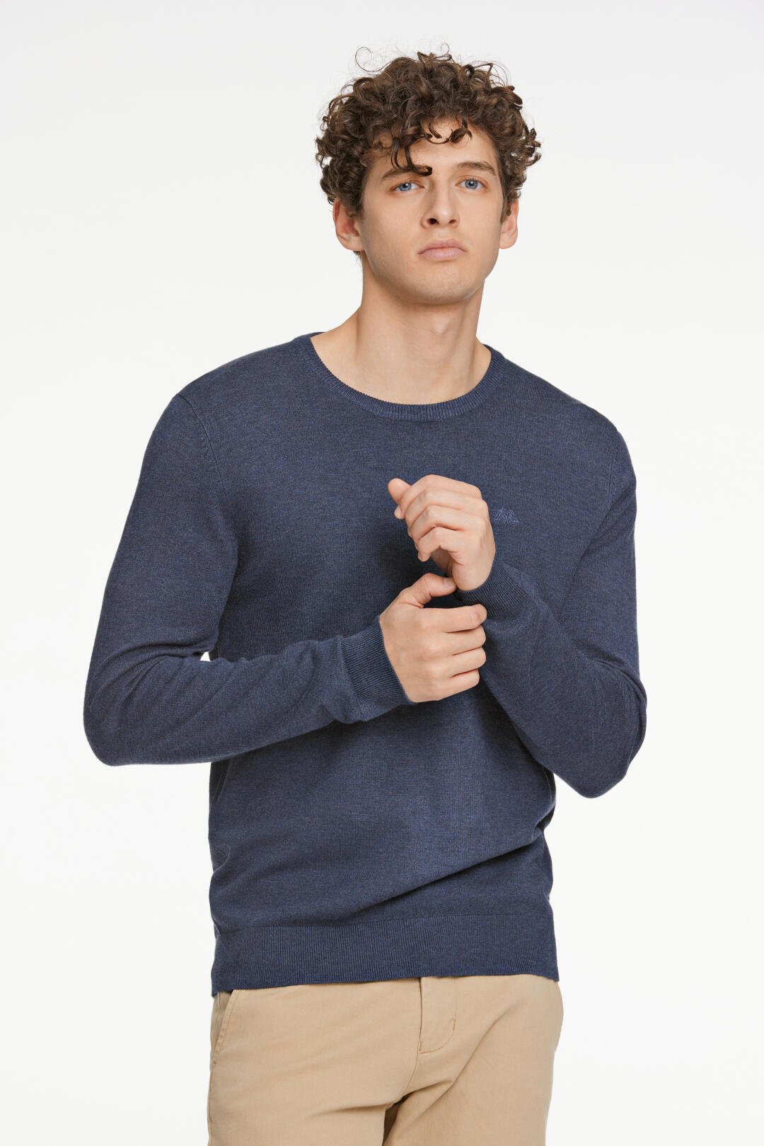 Melange round neck knit navy mix