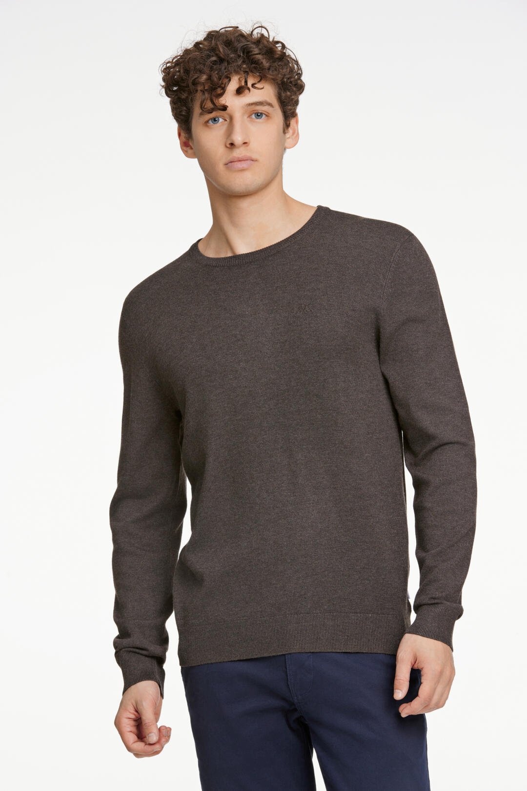 Melange round neck knit Brown mix