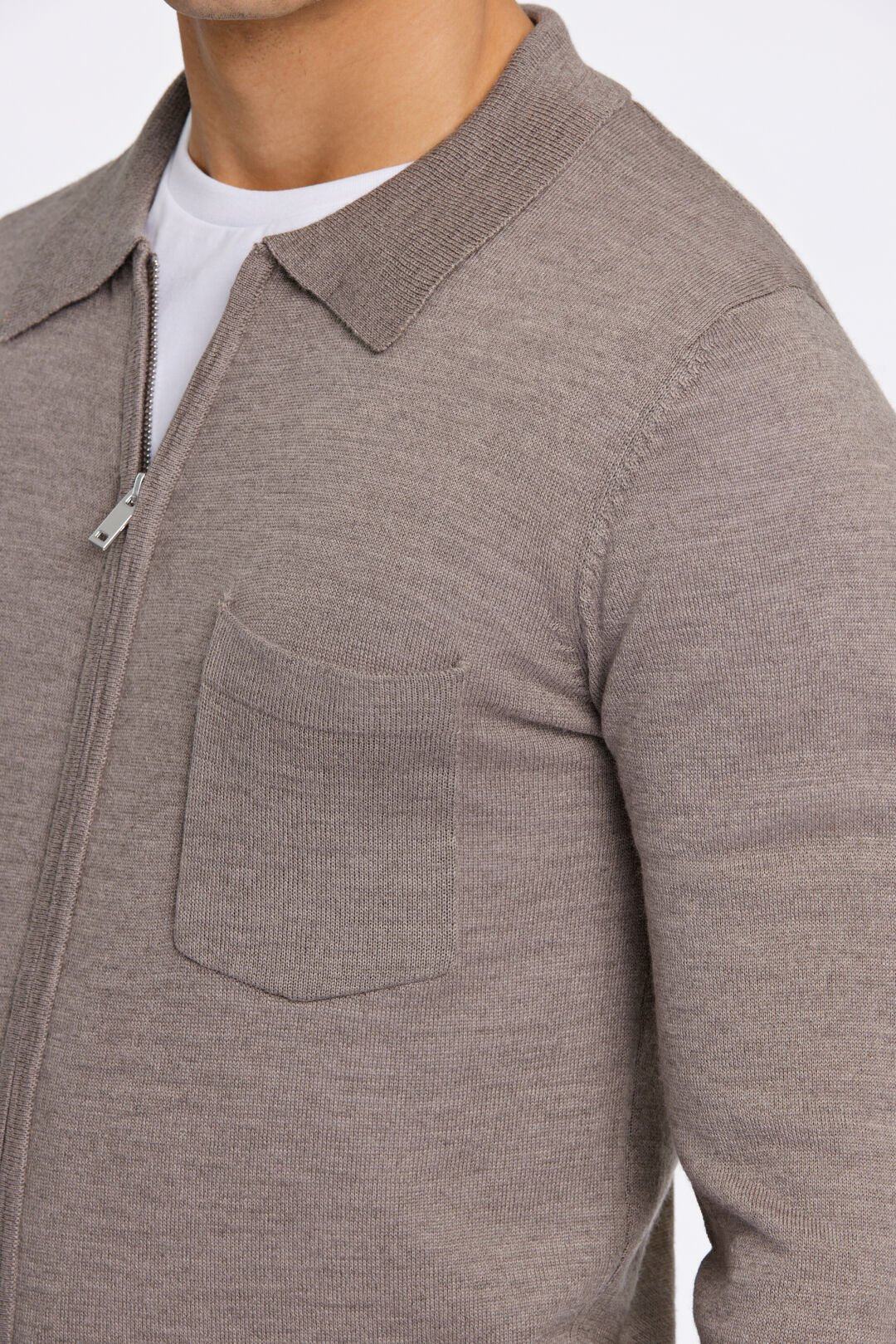 Merino polo cardigan Dark sand