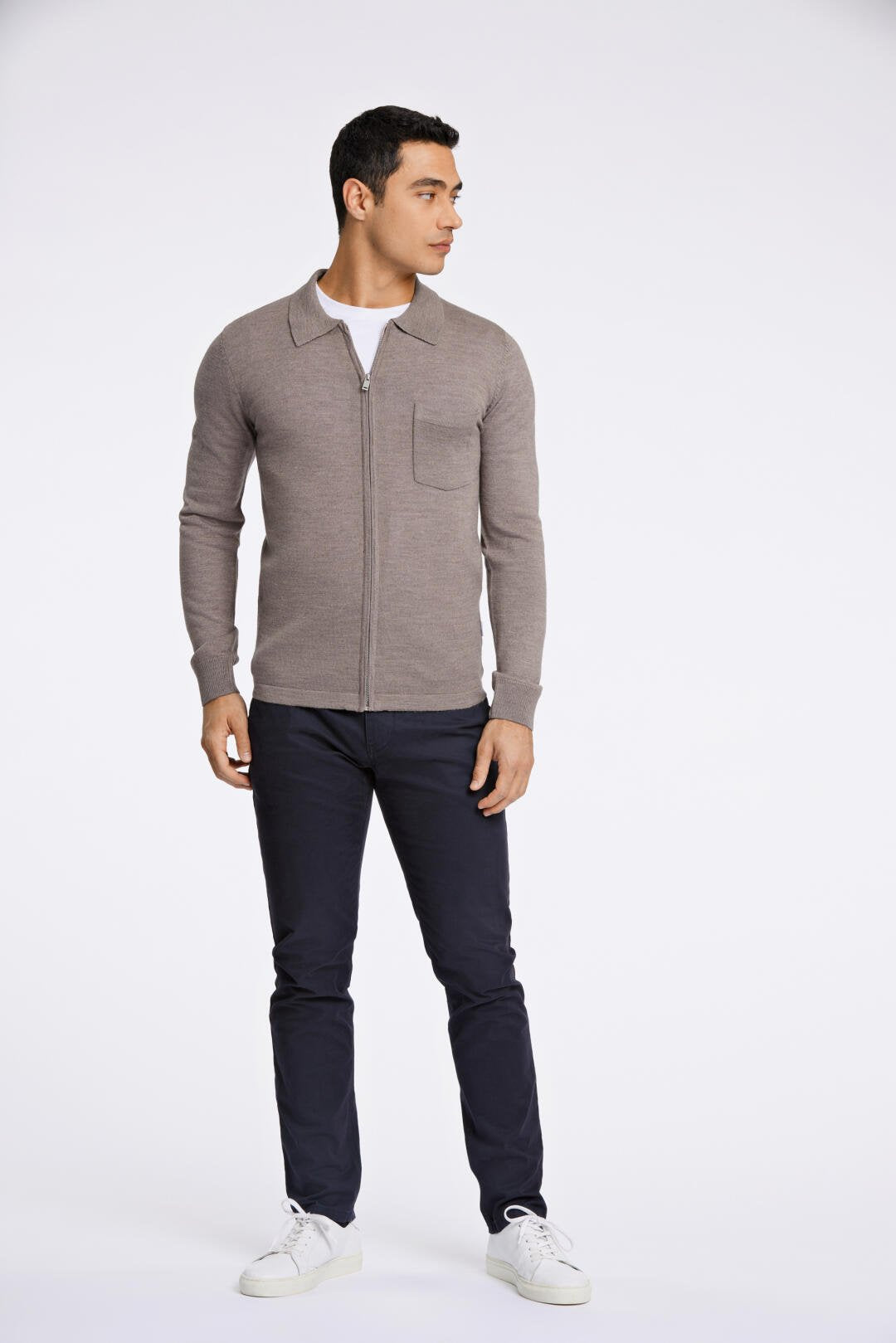 Merino polo cardigan Dark sand