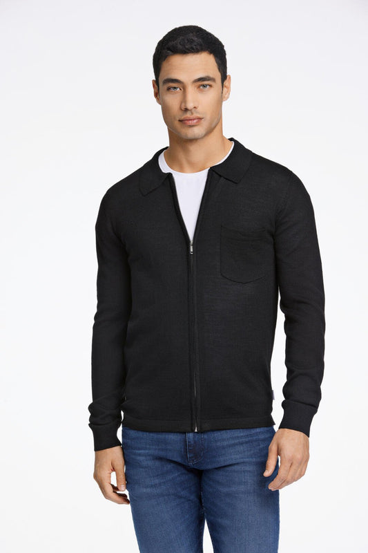 Merino polo cardigan black