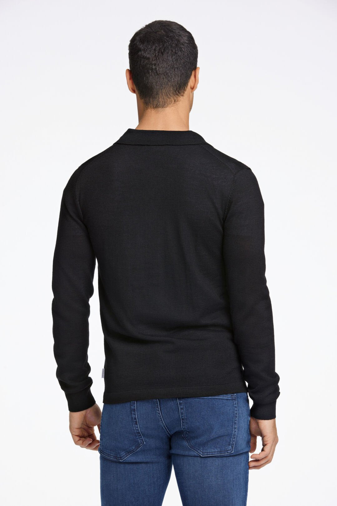 Merino polo cardigan black