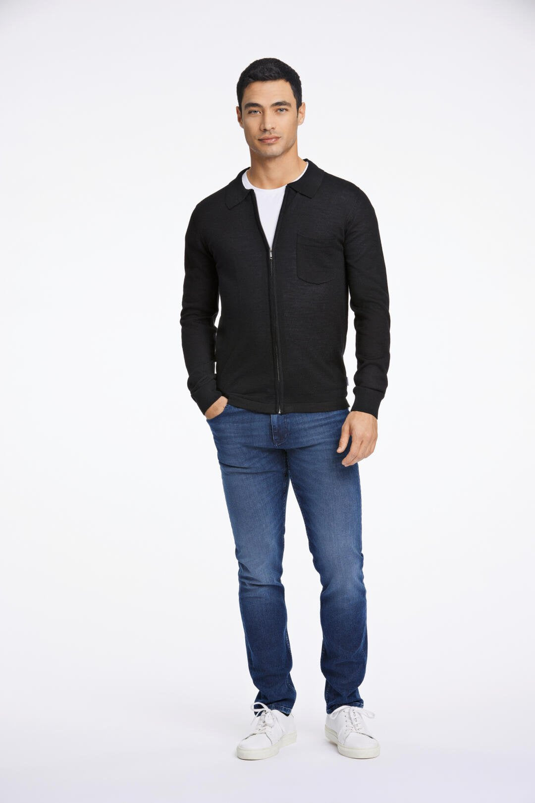 Merino polo cardigan black