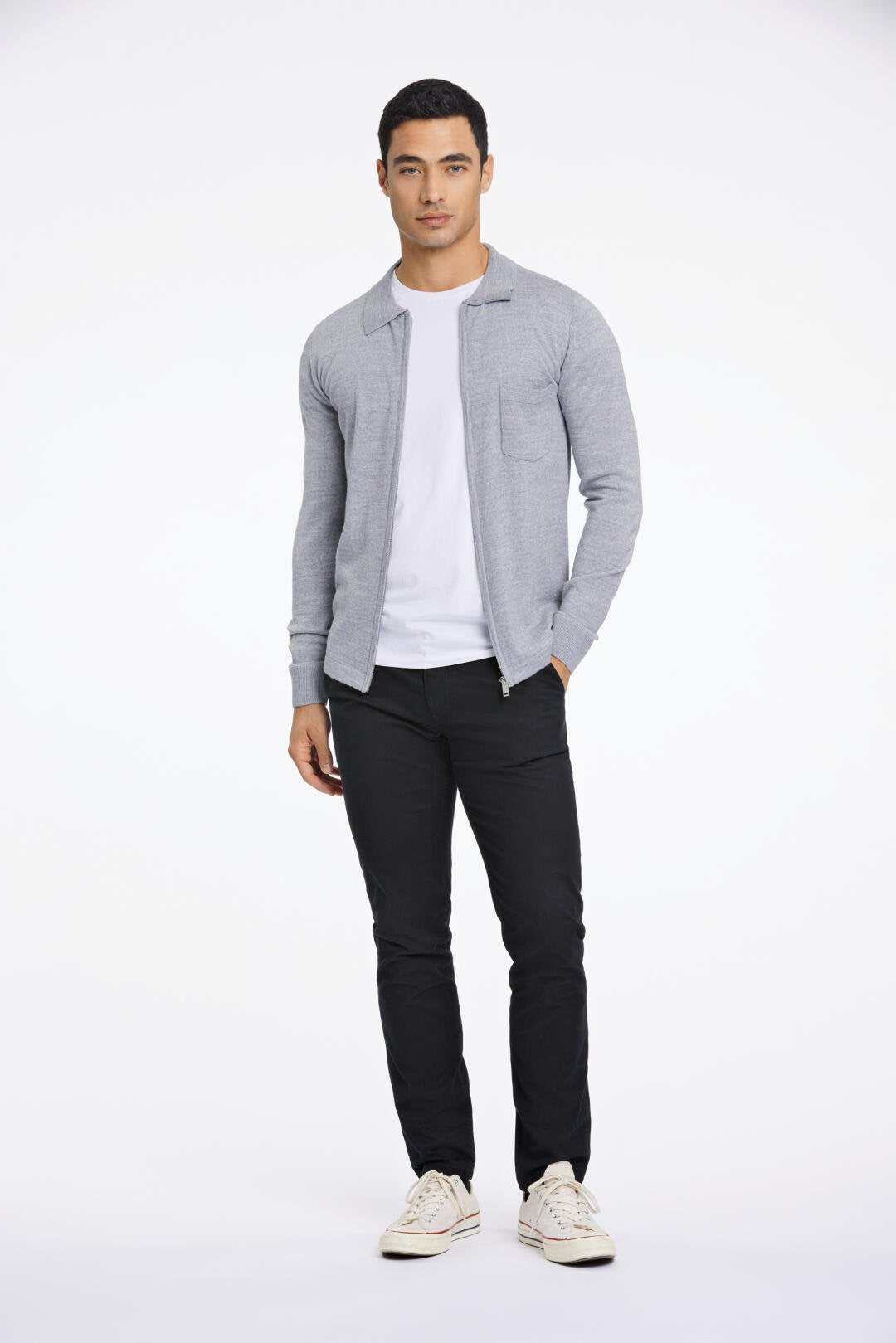 Merino polo cardigan Light grey mix