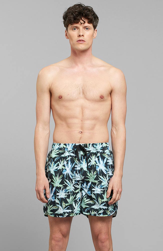 Swim shorts Sandhamn painted Palmtrees black