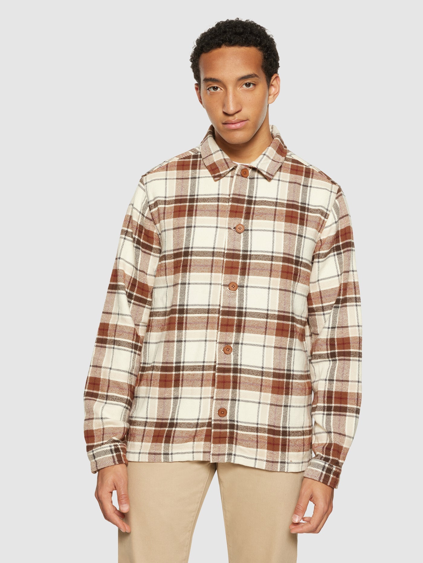 Checked heavy flannel overshirt Beige