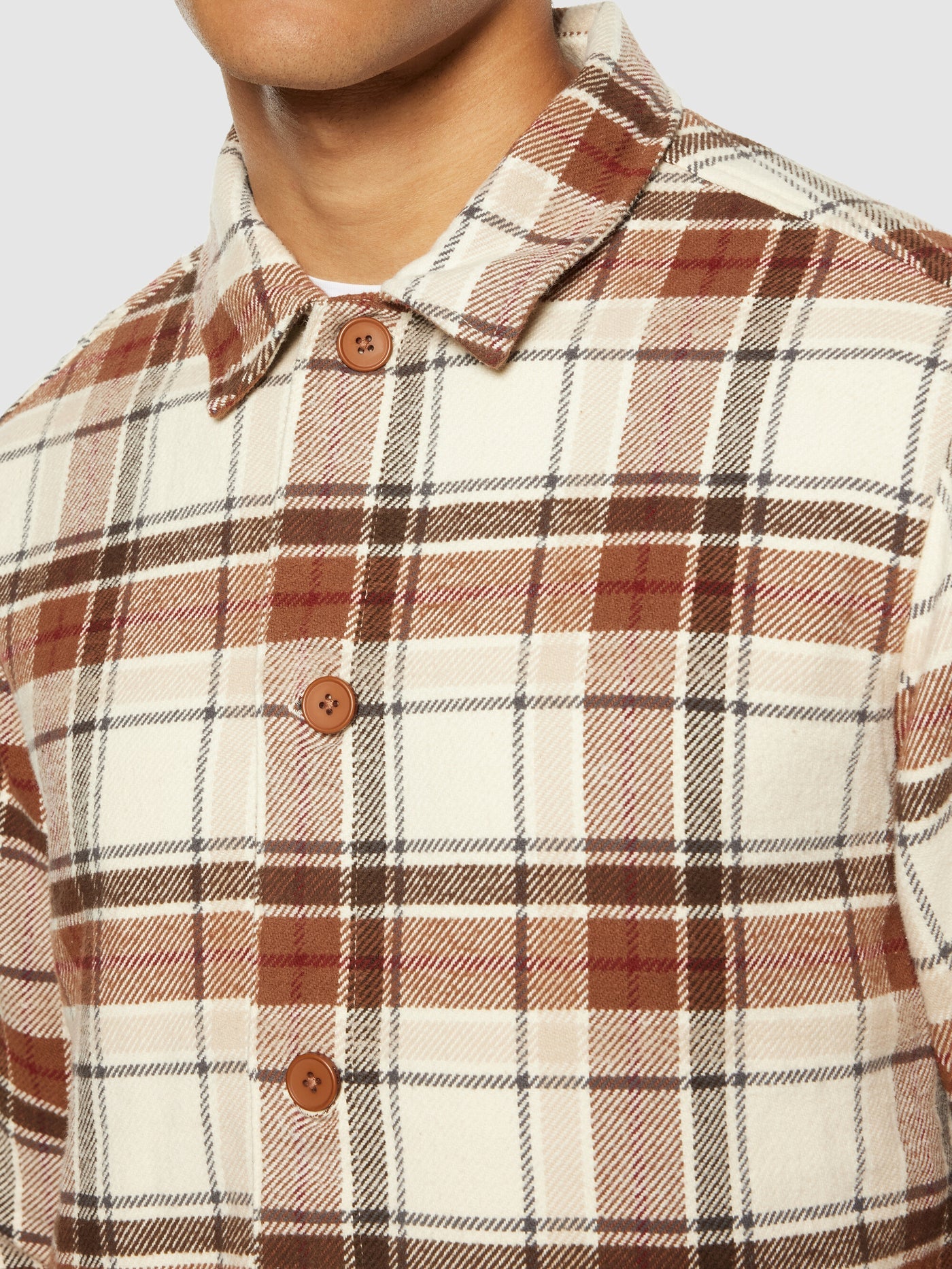 Checked heavy flannel overshirt Beige