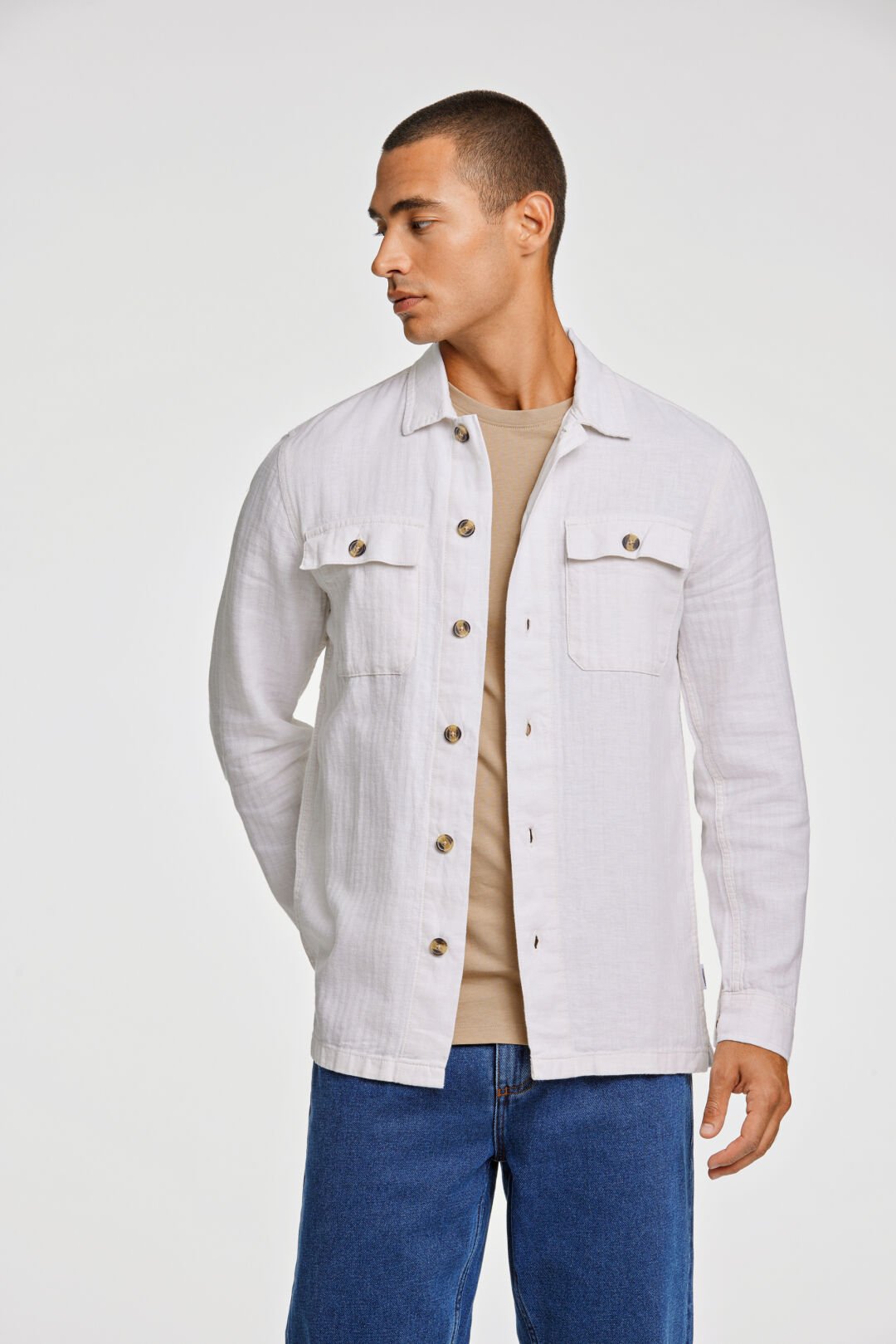 Lindbergh Linne Overshirt Vit