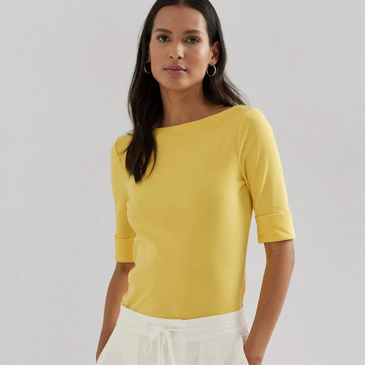 Stretch cotton boatneck tee yellow