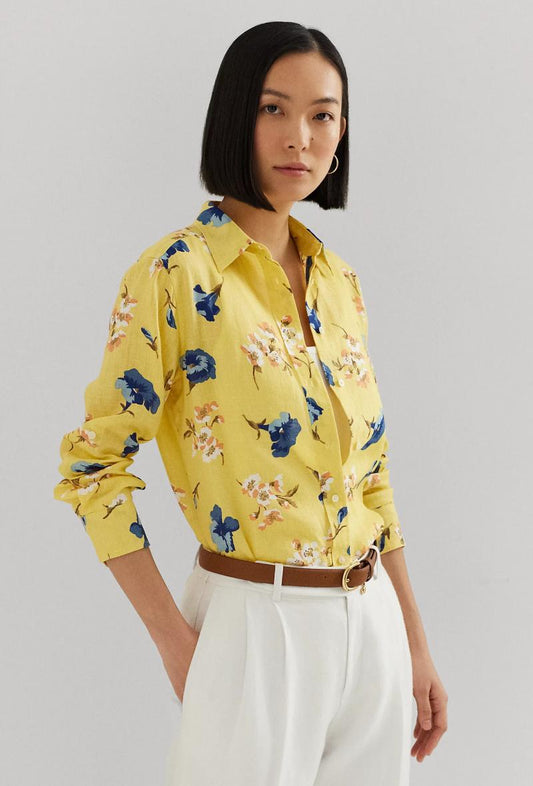 Linen shirt floral yellow