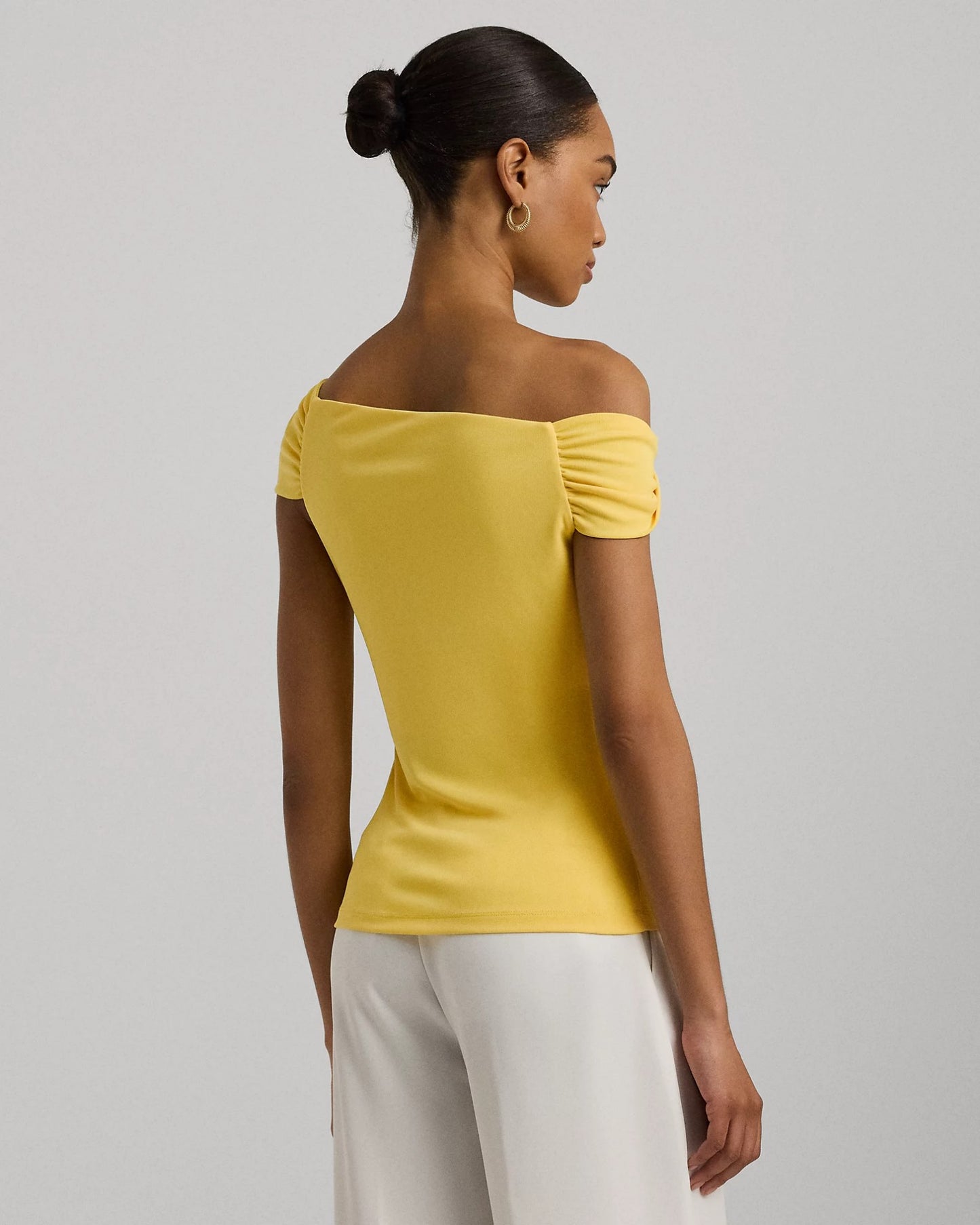 Off shoulder jersey stretch top yellow