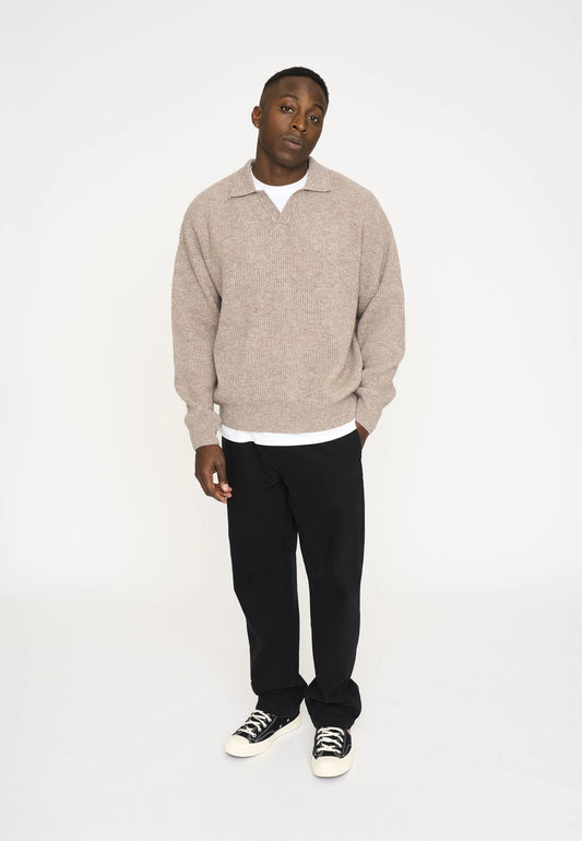 Knit Polo "Kane" | Wool | Sand