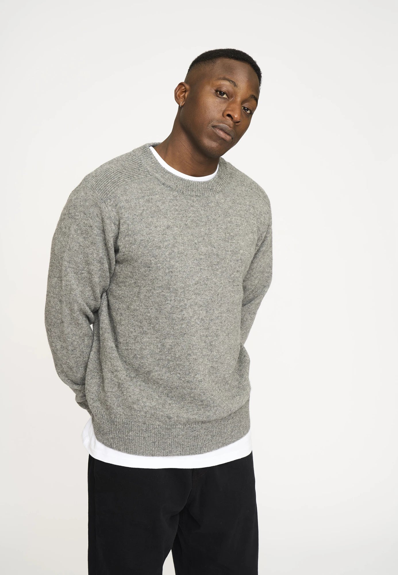 Knitted Pullover 'Lean' | Wool | Gray Melange