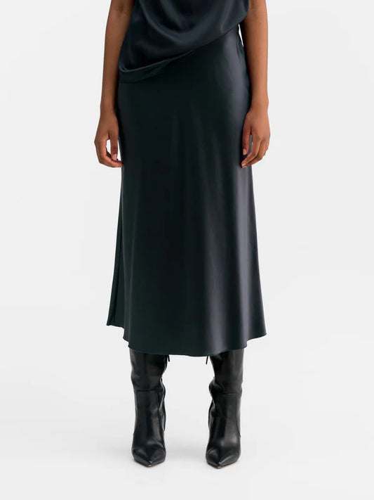 Hana satin silk skirt blue grey