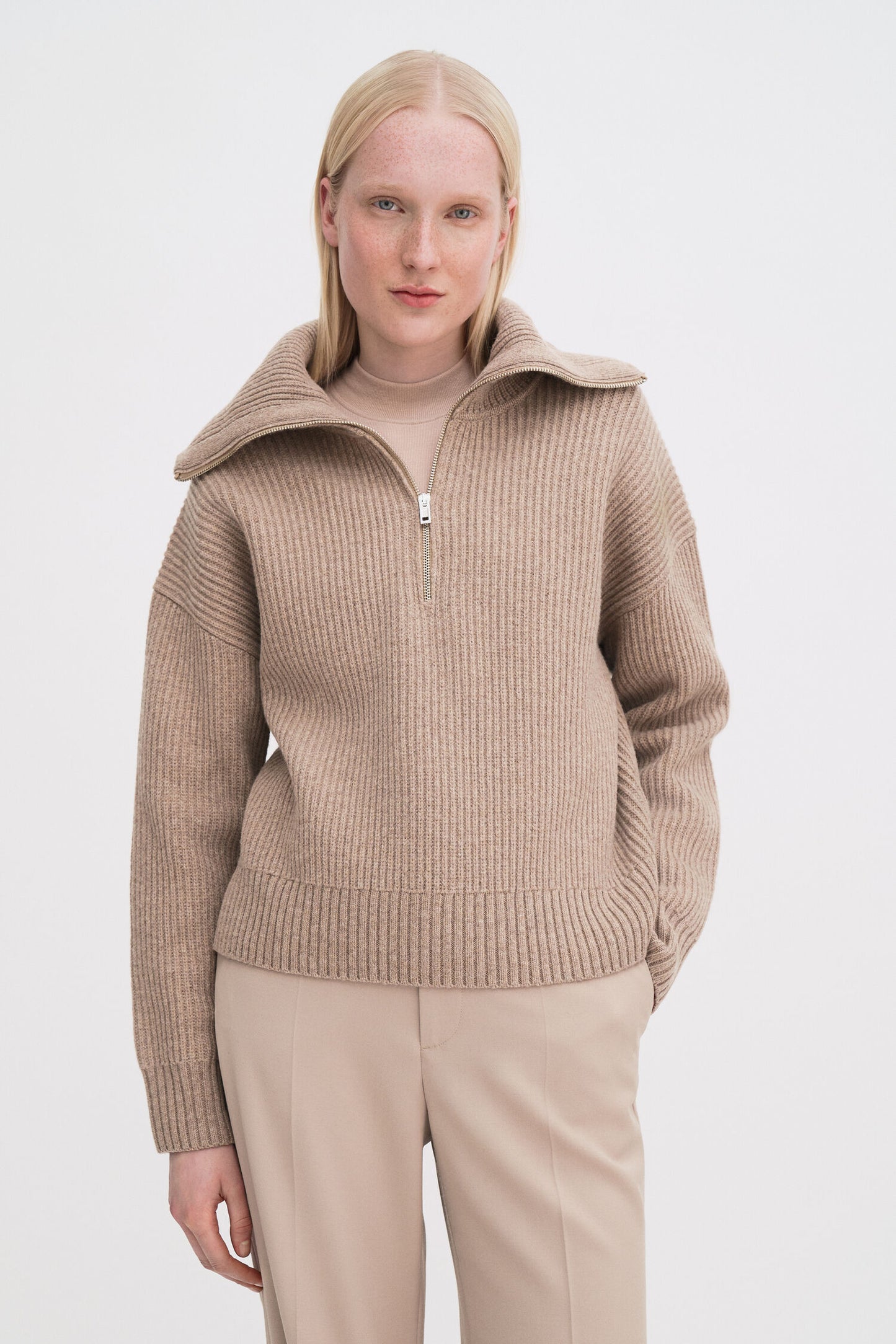 Ribbed Wool Half Zip Sweater