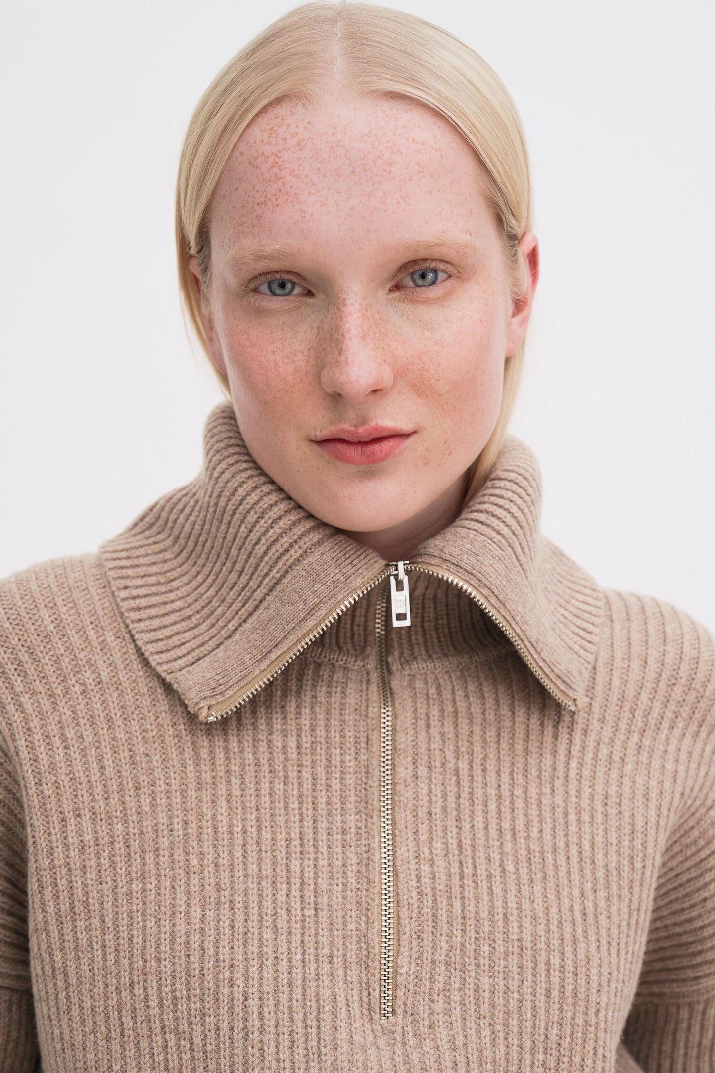 Ribbed Wool Half Zip Sweater