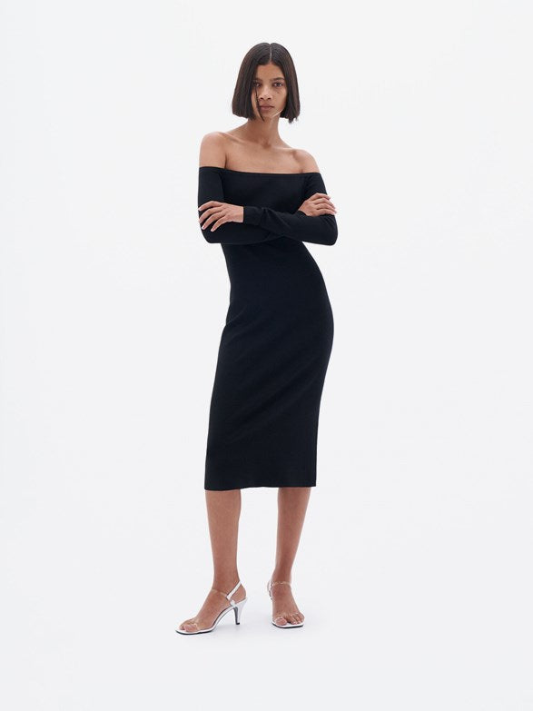 Off shoulder knit dress black