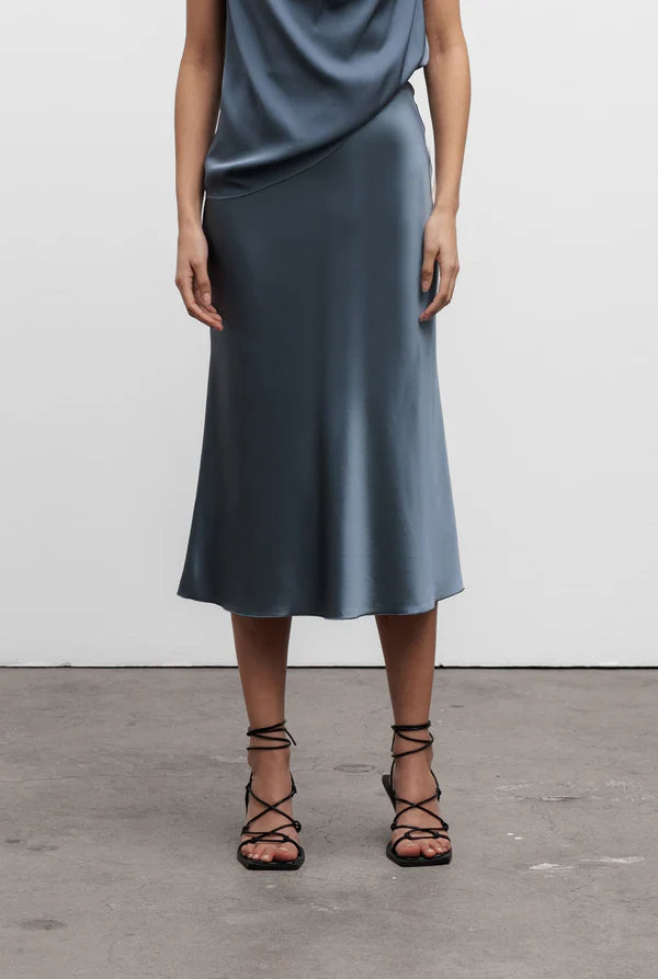 Hana satin skirt steel blue