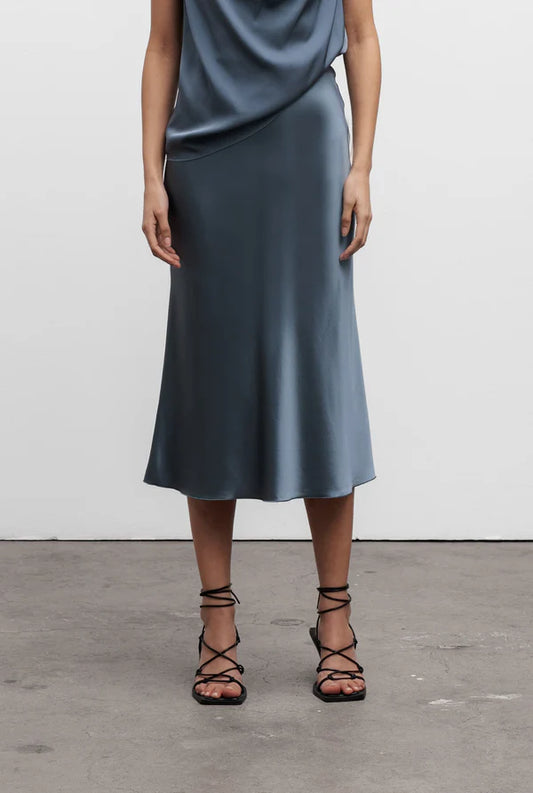 Hana satin skirt steel blue