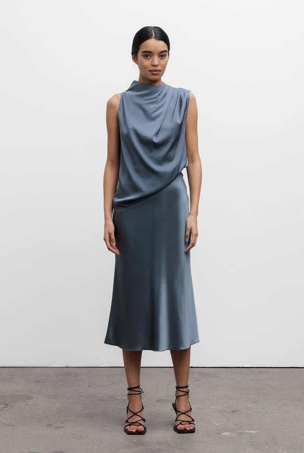 Hana satin skirt steel blue