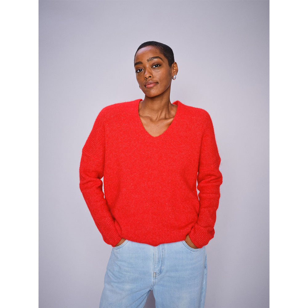 Mos Mosh – MMThora V-Neck Knit (Chinese Red)