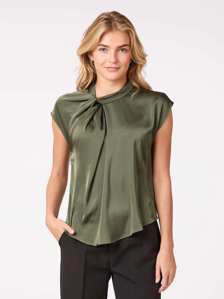 Fleur Drapy Satin Blouse 151 Army