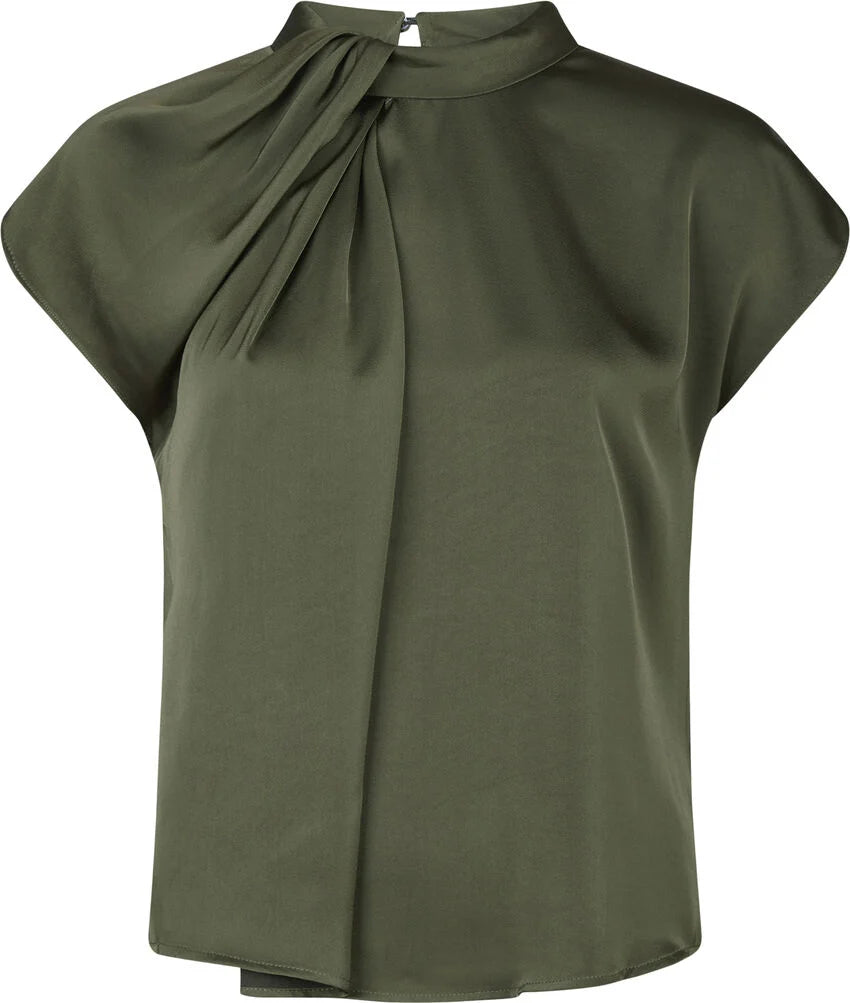 Fleur Drapy Satin Blouse 151 Army