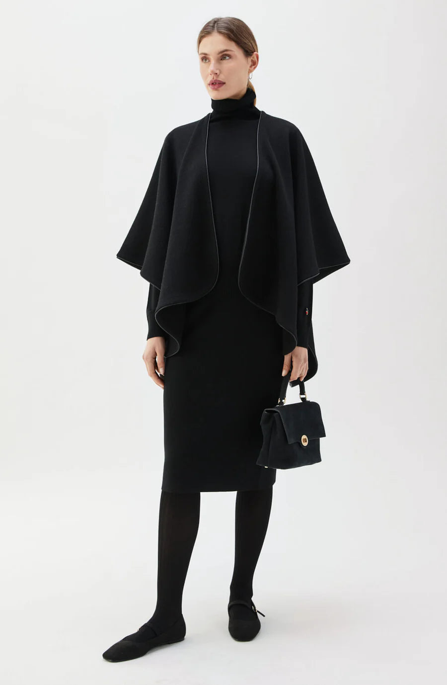 MIO PIPED PONCHO BLACK