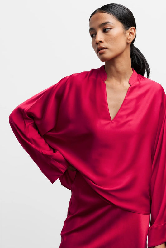 Nina v-neck silk blouse red