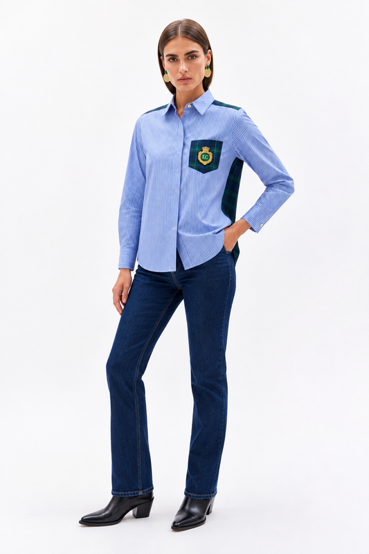 Lola Casademunt-Striped & Tartan Shirt Blue/Green