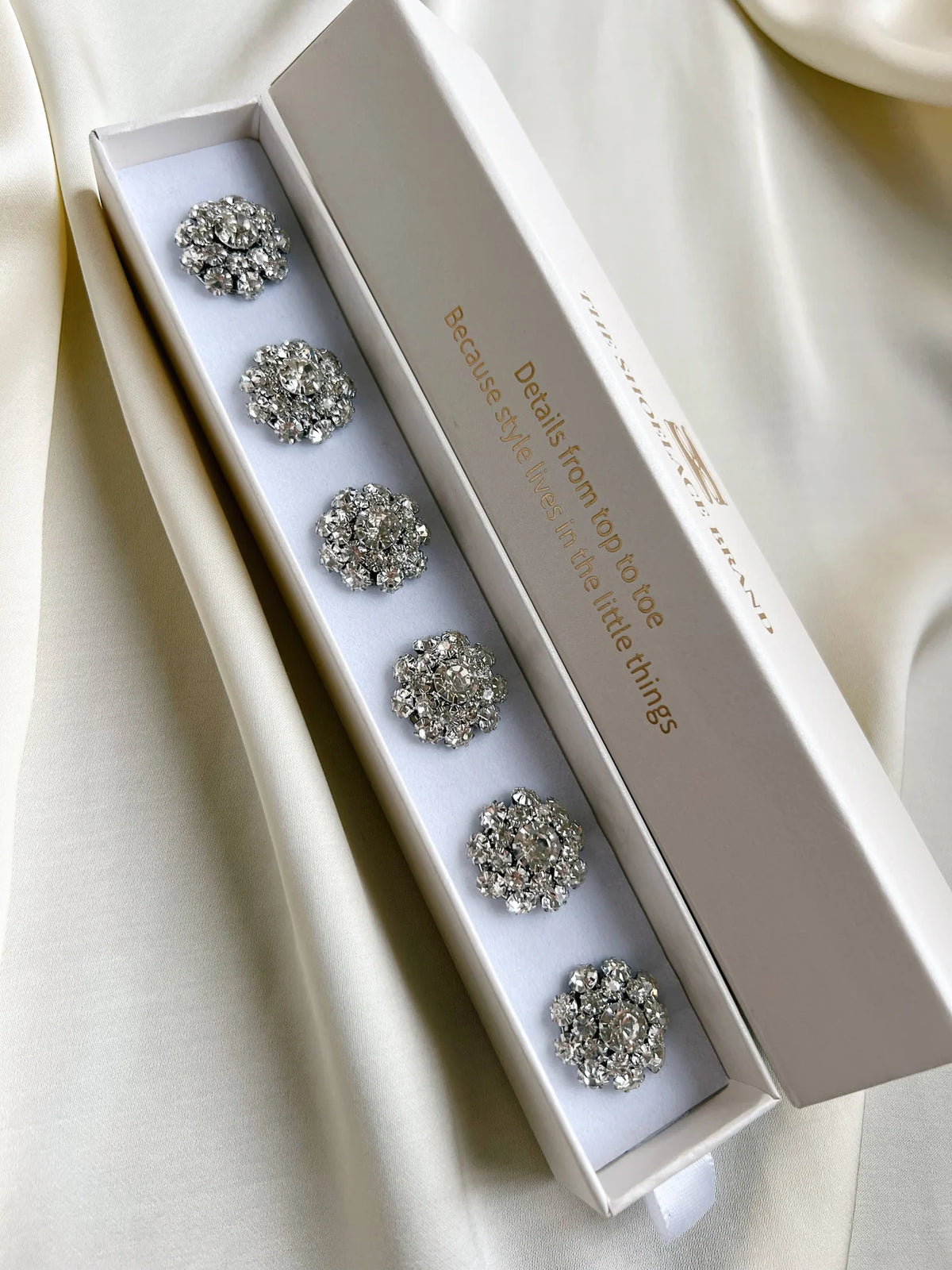 The Shoelace Brand- Olivia – Crystal Cluster Button Charm Silver