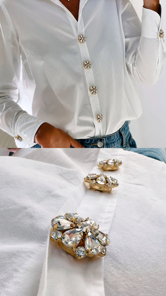 The Shoelace Brand- Signe – White Flower Button Charm Gold