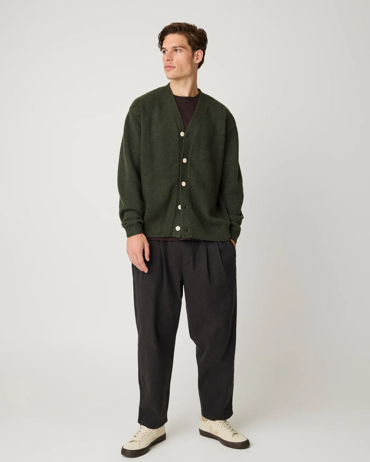 Knowledge Cotton Apparel – Soufflé Yarn Cardigan – Forest Night