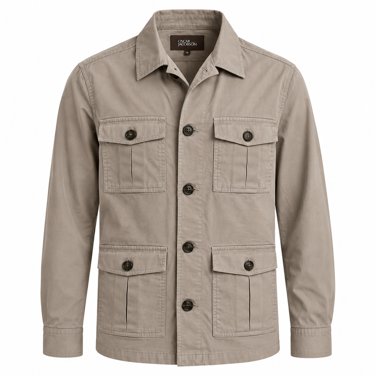 Oscar Jacobson Safari Shirt Jacket beige framifrån – illustrativ produktbild