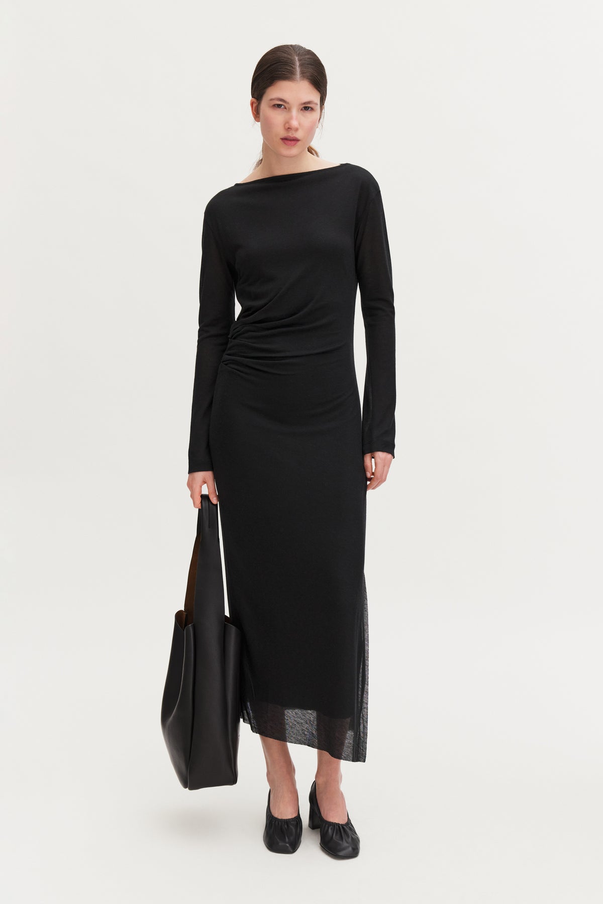 Filippa K Gathered Lyocell Cashmere Dress – Black