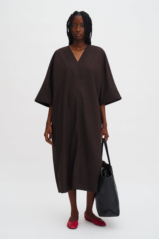 Filippa K V-Neck Cotton Kaftan – Brown