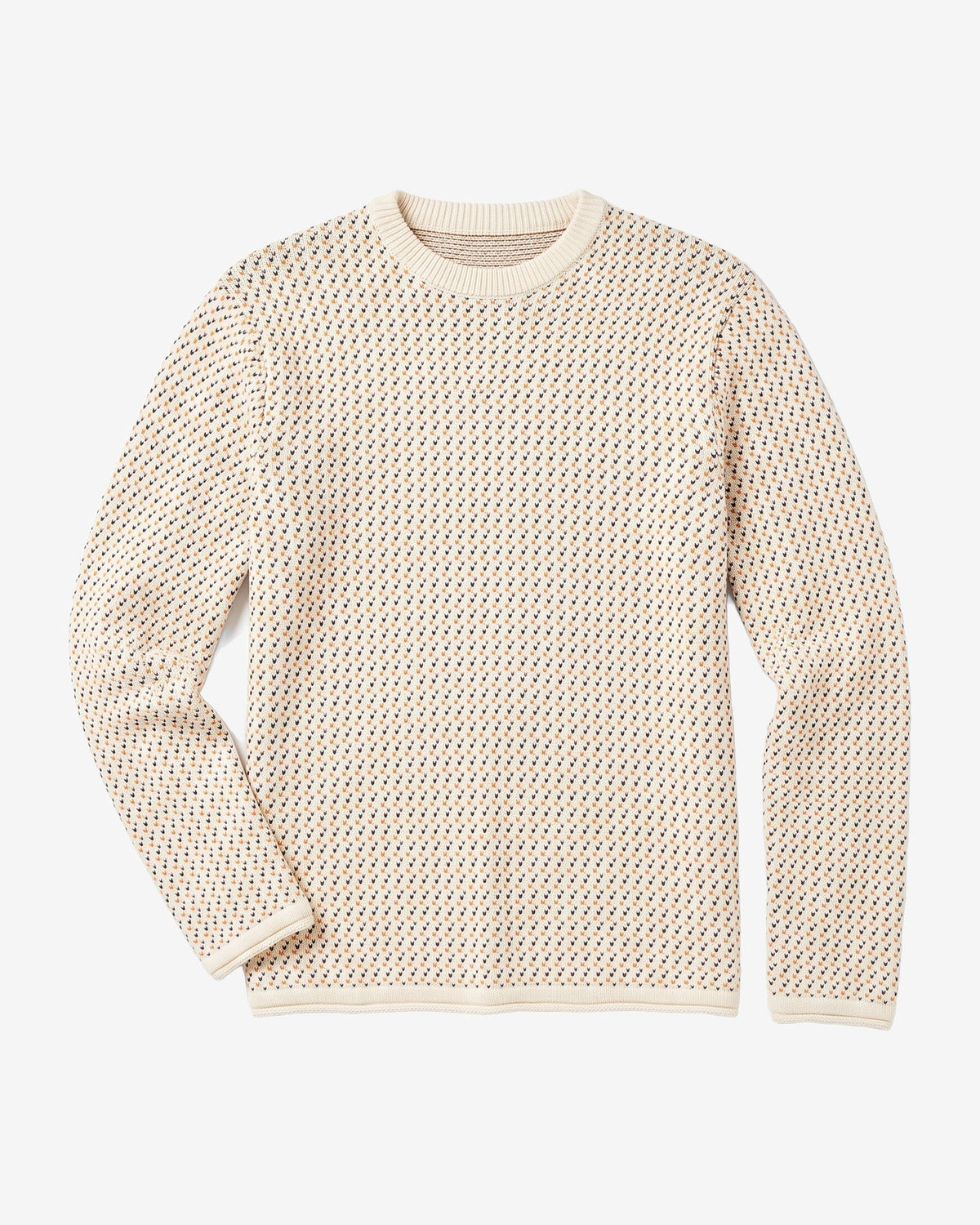 Knowledge Cotton Apparel Jacquard Crew Neck Sweater Creme – mönsterstickad herrtröja